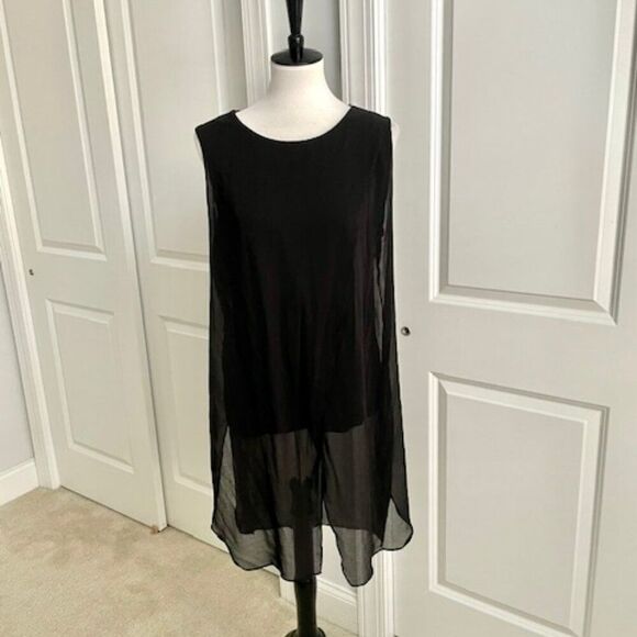 Elena Wang Black Sheer Layered Long Top Size Large - Picture 1 of 4